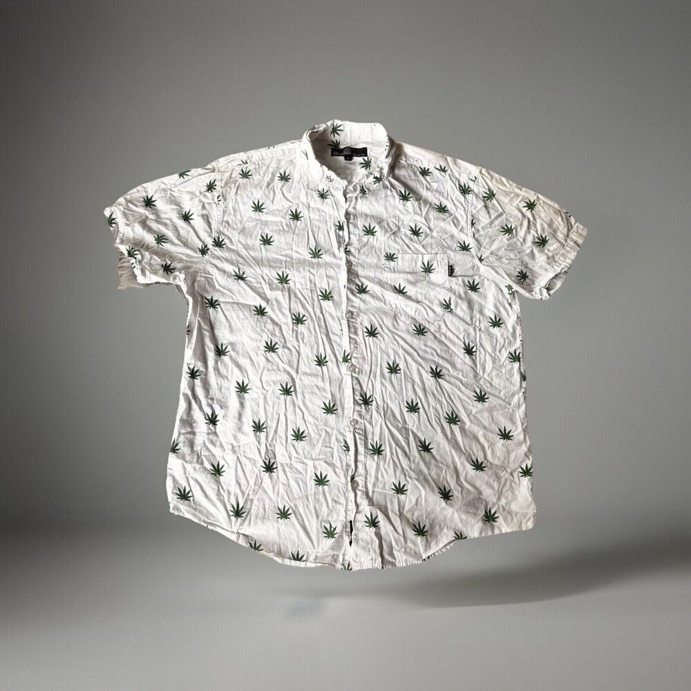Molokai Surf Shirt Sz XL Cannabis 420 Button Down White Green Marijuana Weed